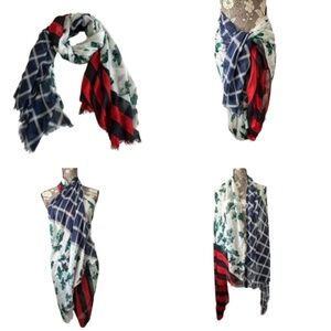 Casual Multicolored Geometric Squares/Strips/Leaves Print Wraparound Scarf/Wrap